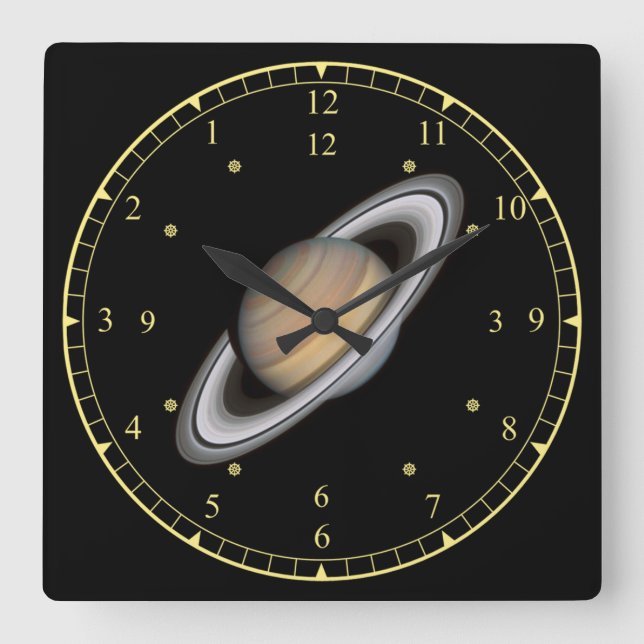 Zeitmaschine ~ Schöner Planet Saturn ~ Quadratische Wanduhr (Vorderseite)