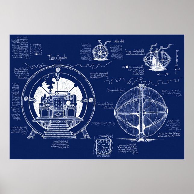 Zeitmaschinen-Blueprints Poster (Vorne)