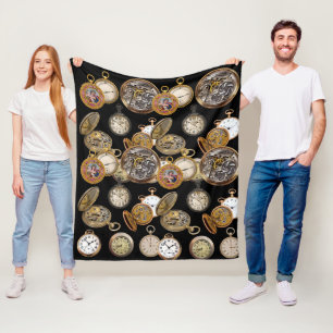 Zeitobjekte-Collage von Steampunk Pocket beobachte Fleecedecke