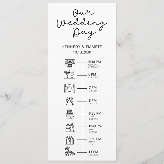 Zeitplan für den Hochzeitstag Flat Programm (Vorderseite)