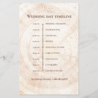 Zeitplan für den Hochzeitstag von rustikalem Holz