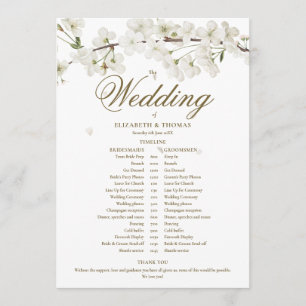 Zeitplan für die Hochzeit mit weißen Blüten Programm