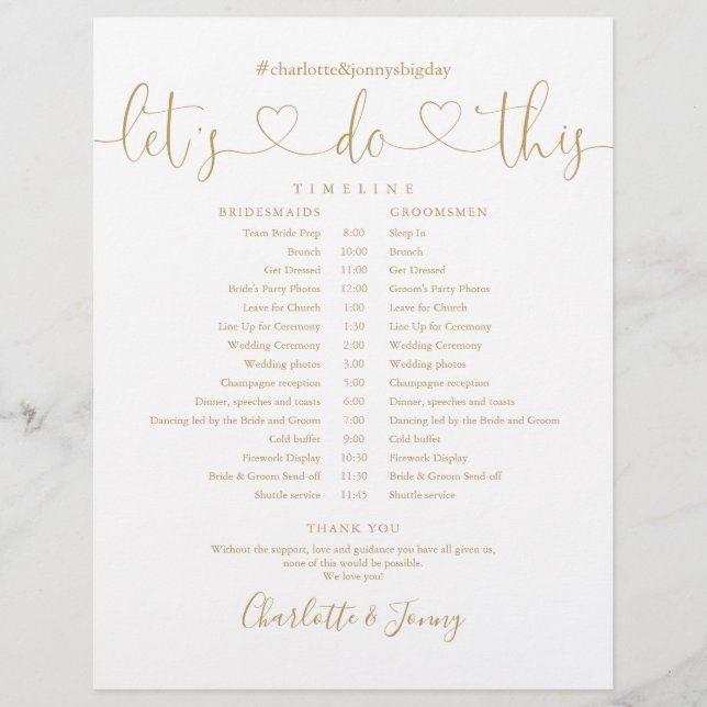 Zeitplan für die Hochzeit von Gold Heart Script (Vorderseite)