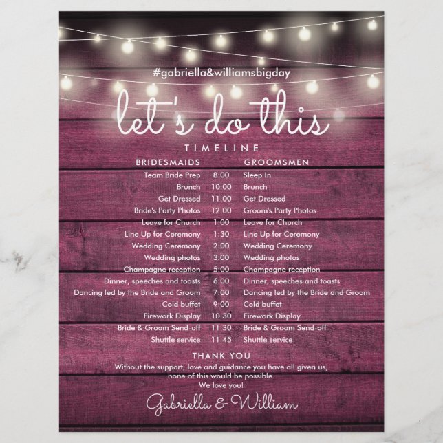 Zeitplan für die Hochzeiten von String Lights Red  (Vorderseite)
