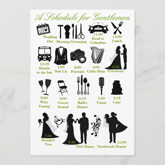 Zeitplan für Hochzeiten für Trauzeugen Programm (Vorderseite)