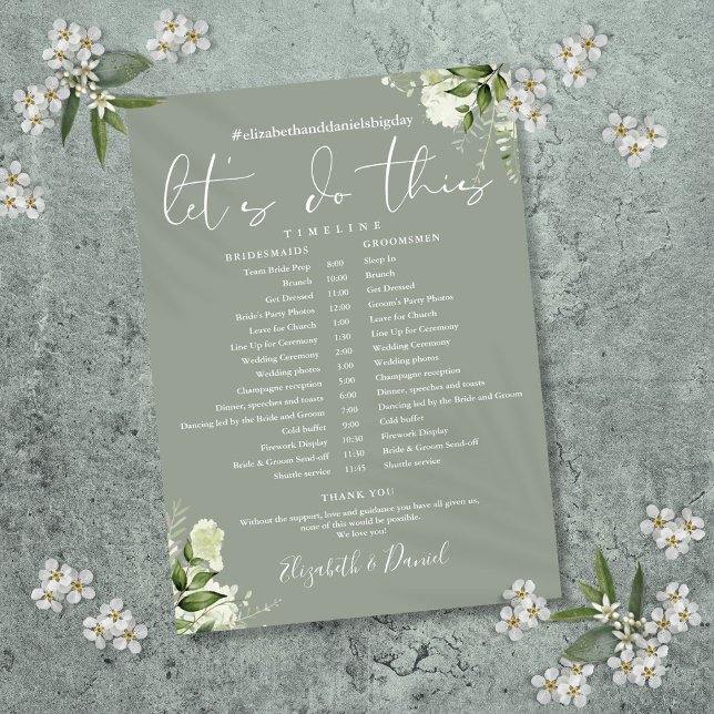 Zeitplan für Hochzeiten von Grünen Blumen Programm (Sage Green Floral Wedding Schedule Timeline Program)