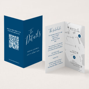 Zeitplan für Hochzeitgäste Karte QR-Code blau
