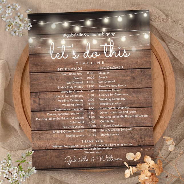Zeitplan für rustikale Hochzeiten (String Lights Rustic Wedding Schedule Timeline)