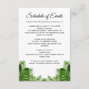 Zeitplan-Karte für die Wild Palm-Hochzeit Begleitkarte