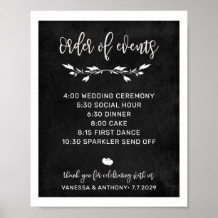 Zeitplan Kreide-Hochzeitsschild Poster