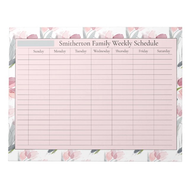 Zeitplan Wochenplaner Rosa Blume Weißer Notepad Notizblock (Vorderseite)