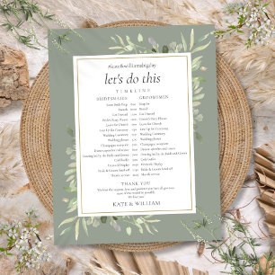 Zeitplan Zeitachse für Hochzeit mit Salbei-Begrünu