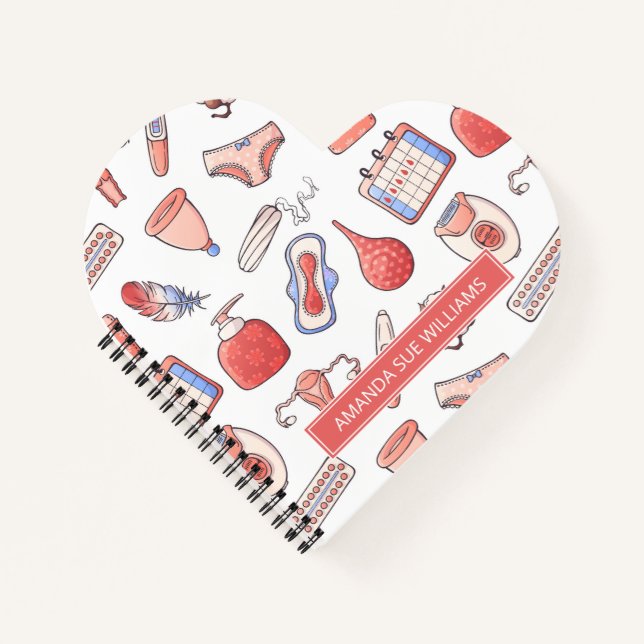 Zeitraum/Menstruationszyklus - Ihr Name/Monogramm  Notizbuch (Vorderseite)