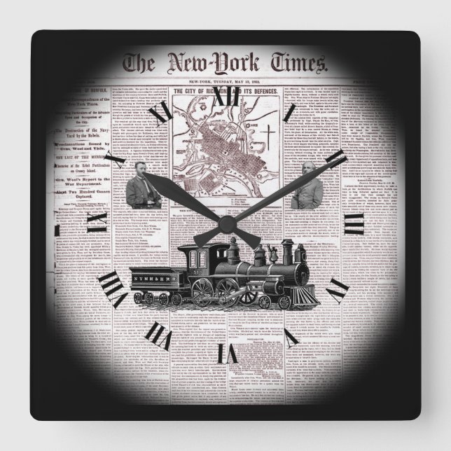 Zeitreise ~ NY Times ~ 13. Mai 1862 ~ Richmond ~ Quadratische Wanduhr (Vorderseite)