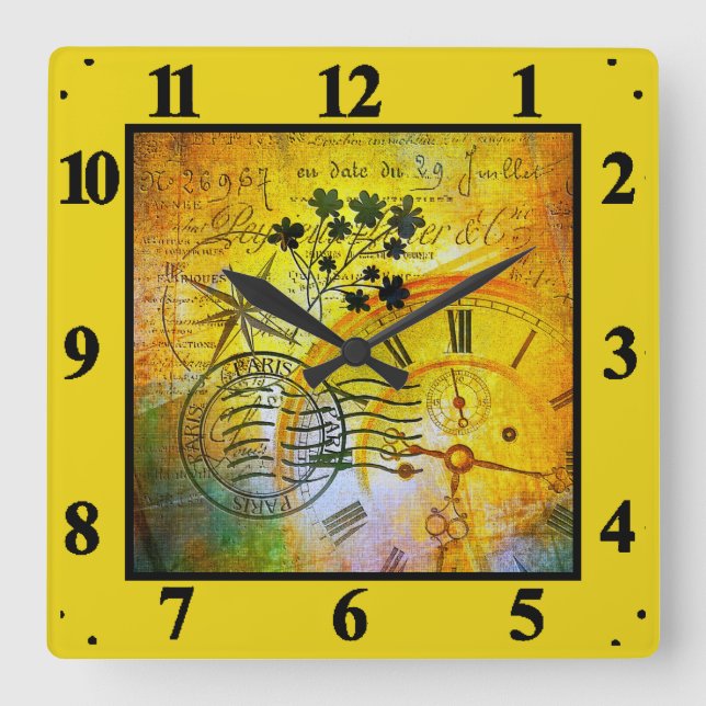 Zeitreise Quadratische Wanduhr (Vorderseite)