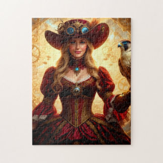 Zeitreisende Steampunk-Dame mit Falke Puzzle