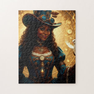 Zeitreisende Steampunk-Dame mit Taube Puzzle