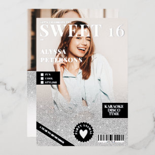 Zeitschrift Cover 2 Foto Silber Glitzer Sweet 16 Folieneinladung