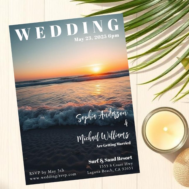 Zeitschrift Cover Beach Geburtstag Einladung (Magazine Cover Beach Wedding Invitation )