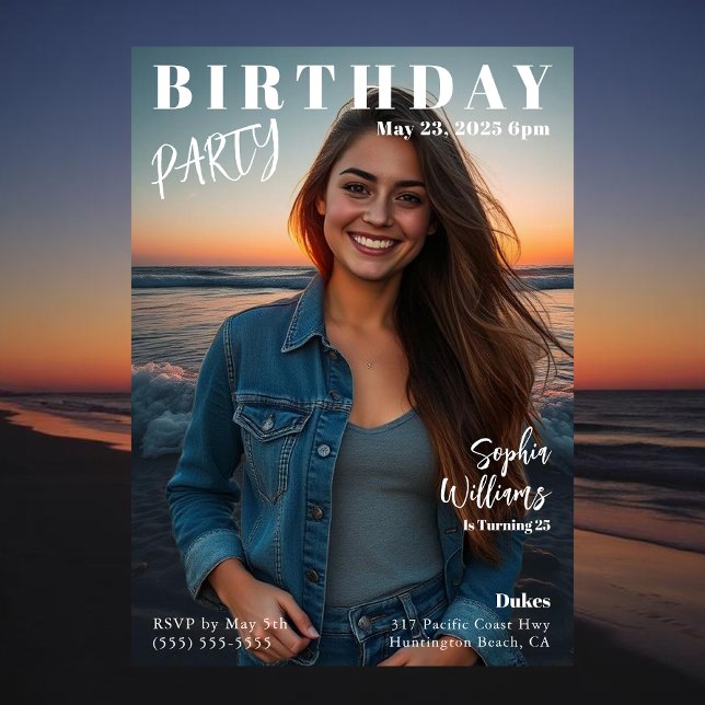 Zeitschrift Cover Beach Geburtstag Einladung (Magazine Cover Beach Birthday Invitation)