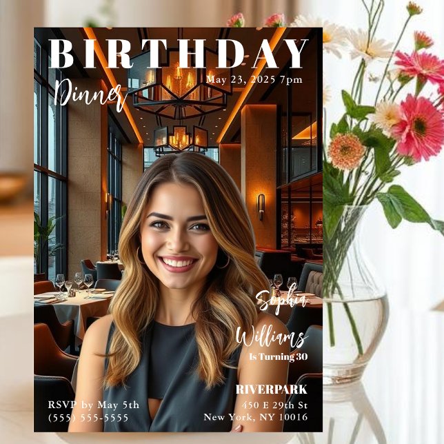 Zeitschrift Cover Birthday Dinner Einladung (Magazine Cover Birthday Dinner Invitation-Your own Photo)