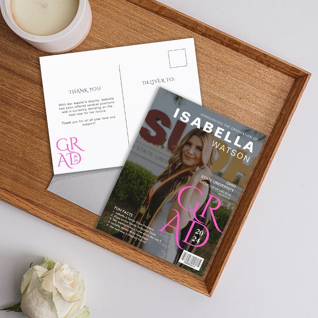 Zeitschrift Cover Foto Abschluss Ankündigung Postkarte (Magazine Cover Photo Graduation Announcement Postcard)