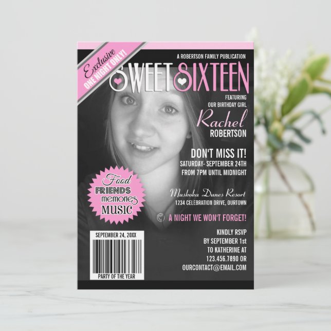 Zeitschrift Cover Sweet 16 Party Einladungen (Stehend Vorderseite)