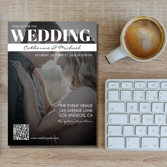 Zeitschrift Cover Trendy Dark Foto QR Code Wedding Einladung (Von Creator hochgeladen)