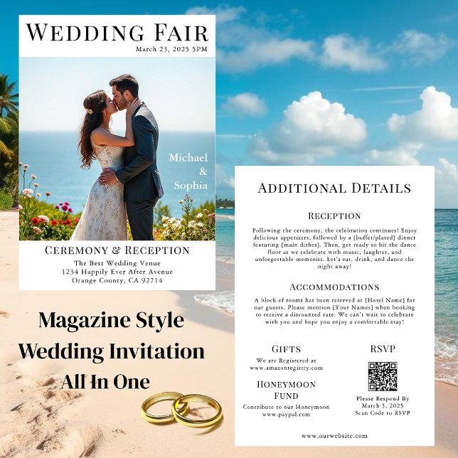 Zeitschrift Cover Wedding am Strand Einladung (Magazine Style
Wedding Invitation
All In One)