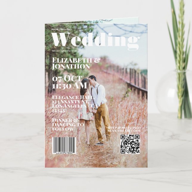 Zeitschrift Cover Wedding QR Code Einladung (Vorderseite)