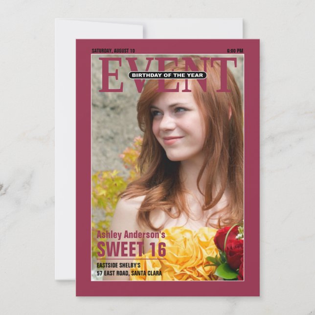 Zeitschrift Geburtstag des Jahres Foto Süß 16 Einladung (Vorderseite)