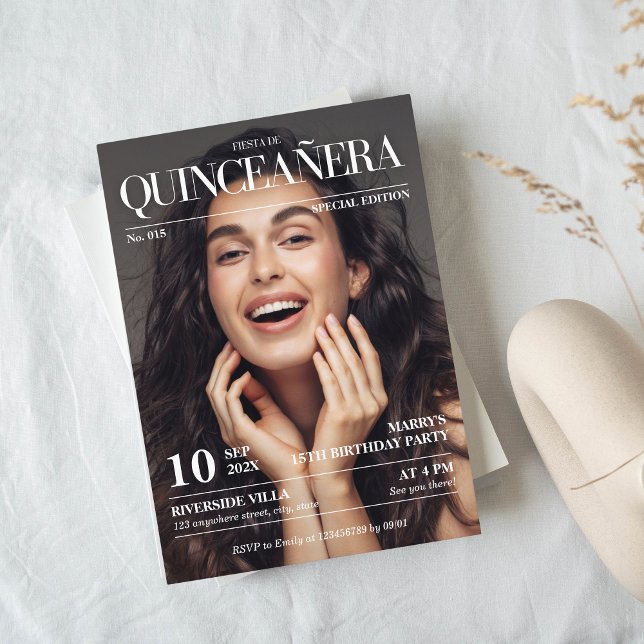Zeitschrift Redaktion Quinceañera Foto Einladung (quinceañera invitation magazine cover)
