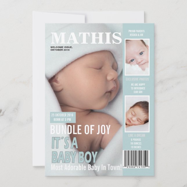 Zeitschrift zur Geburtshinkundigung deckt 3 Fotos  Ankündigung (Vorderseite)