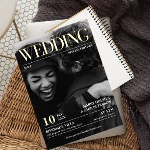 Zeitschriften-Editorial-Zeitung-Hochzeitsfoto GOLD Folieneinladung