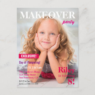 Zeitschriften-Makeover-Verwöhnung Mädchen-Geburtst Einladung