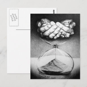 Zeitstundenfenster Stift zeichnend surreale Kunst Postkarte