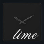 Zeittypografie Schwarz-Weiß-Minimalismus Quadratische Wanduhr<br><div class="desc">Time One Word Typografie Minimalistische Schwarz-Weiß-Wohngestaltung Eleganter Minimalismus Weiß an der Black Wall Uhr,  können Sie den Text ändern</div>