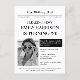 Zeitung 30. Geburtstag Einladung Postkarte