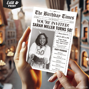 Zeitung 50. Geburtstagsparty Einladung & Programm