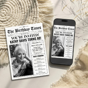 Zeitung 80. Geburtstag Einladungen mit Programm