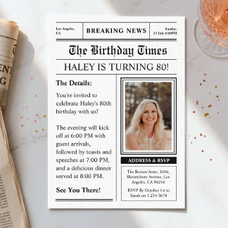 Zeitung 80. Geburtstag Funny Magazine Cover Foto Einladung