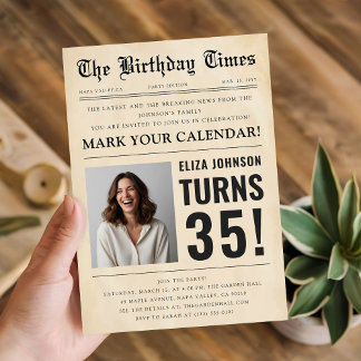 Zeitung auf Bestellung mit Foto zum 35. Geburtstag Einladung