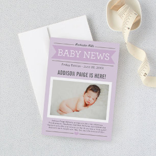 Zeitung Baby News Lavendel Baby Mädchen Foto Gebur Ankündigung