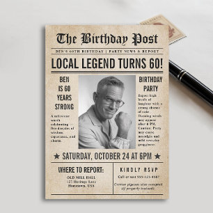 Zeitung Birthday News Funny Humors Men 60. Einladung