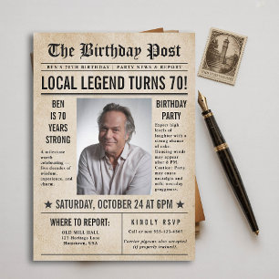 Zeitung Birthday News Funny Humors Men 70. Einladung