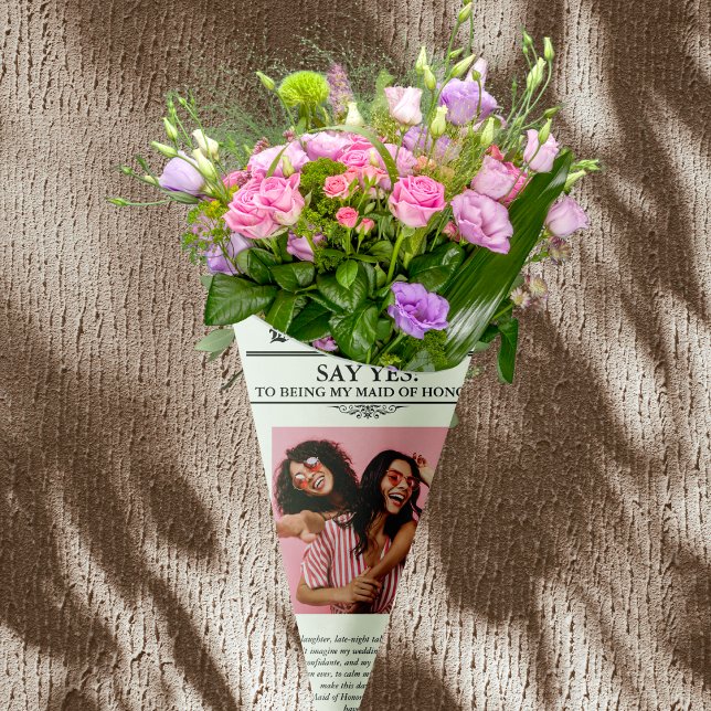 Zeitung Blume Wrap Foto Trauzeugin Geschenkpapier (Newspaper Flower Wrap Photo Maid of Honor Wrapping Paper)