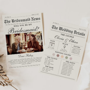 Zeitung Brautjungfer Heiratsantrag Karte