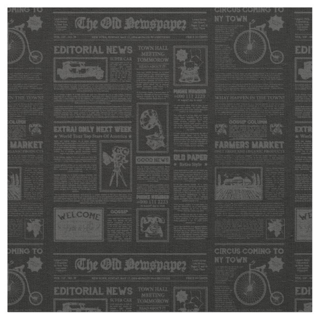Zeitung der antiken 1920er Jahre Vintag schwarz Stoff (Nahaufnahme)