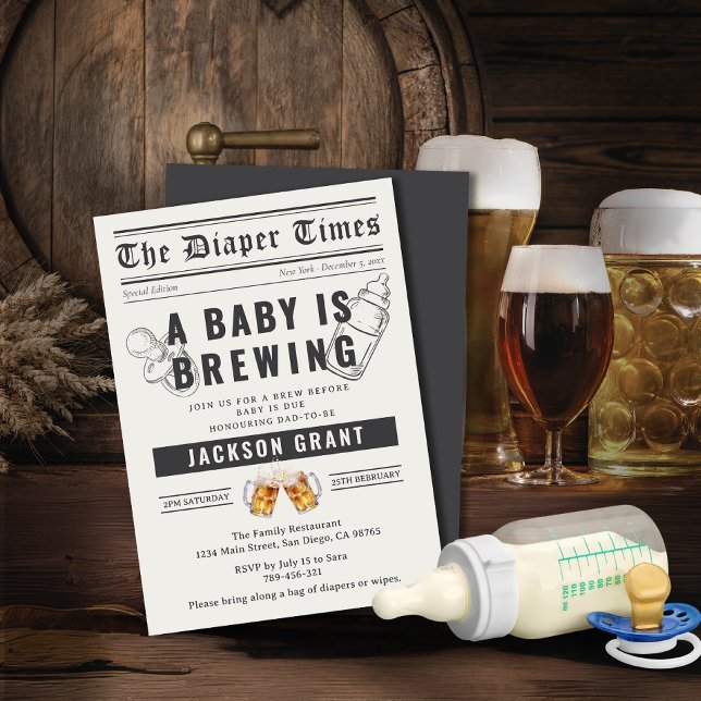 Zeitung Ein Baby ist das Party mit Windeln Einladung (Newspaper A Baby is Brewing Diaper Party Invitation)