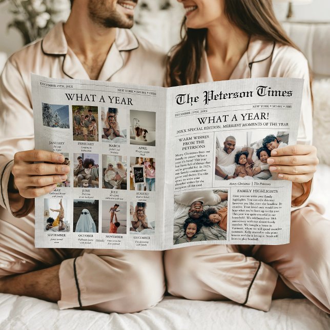 Zeitung Einzigartige Weihnachtskarte Was für ein J Karte (What a Year Newspaper Folded Christmas Card Unique, Multi Photo)